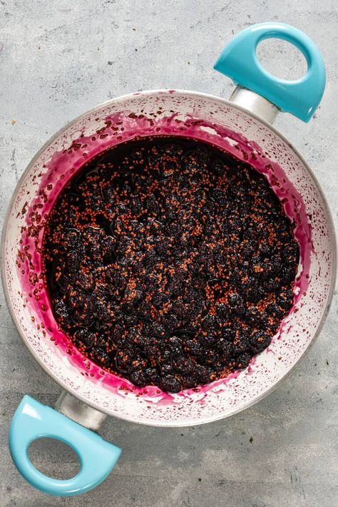 Homemade Mulberry Jam No Pectin. Easy to make and so tasty on toasted bread. #mulberryjam #jamrecipe #nopectinjam #mulberies Mulberry Jam Recipe, Mulberry Jam, Toasted Bread, Jam Recipe, Jam Recipes, Fruit Recipes, Rhubarb, Small Bowls, Vegan Gluten Free