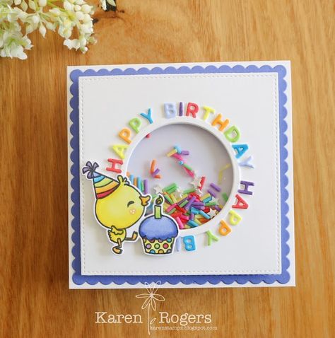 kareN stampZ : My INKredible Journey: Shaker birthday card Shaker Cards Ideas Handmade, Shaker Birthday Cards, Shaker Cards Ideas, Treats For Gifts, April Challenge, Happy Birthday Lettering, Handmade Card Ideas, Mft Stamps, Rainbow Sprinkles