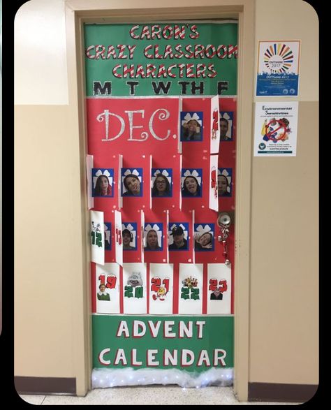 Disney Holiday Classroom Door, Christmas Bulletin Board Contest, Teacher Winter Door Ideas, Winter Holiday Doors For School, Christmas Themed Door Decorations, Advent Calendar Door Decoration, Interactive Christmas Door Decorations, Kindergarten Christmas Door Ideas, Christmas Door Competition