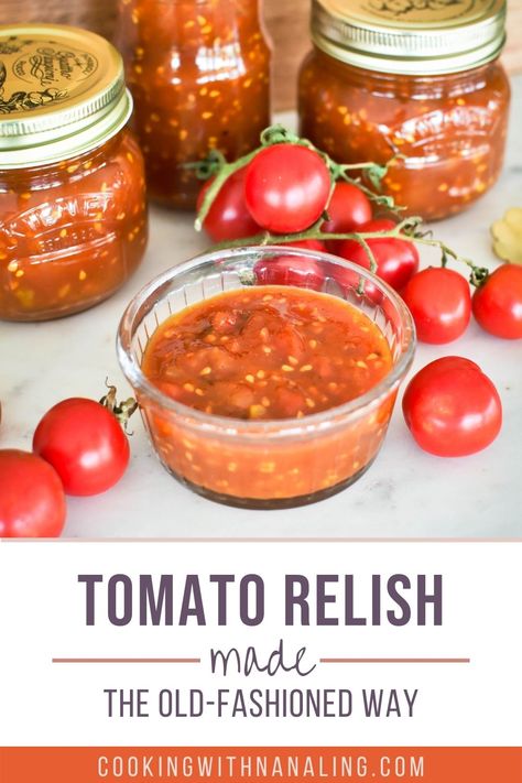 Tomato Relish Relish Canning Recipes, Tomato Relish Recipe, Preserve Tomatoes, Relish Sauce, Homemade Sausage Rolls, Relish Recipe, Tomato Relish, Relish Recipes, Onion Relish