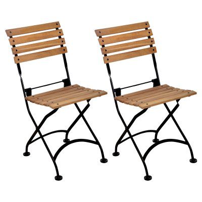 Outdoor Furniture Designhouse European Cafe Folding Side Chairs - Set of 2 - 5504T, Durable European Bistro, Kursi Outdoor, Conversation Seating, European Cafe, Iron Patio Furniture, Chestnut Wood, Bistro Furniture, Bistro Style, Outdoor Patio Set