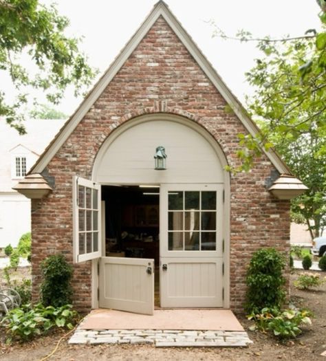 Sheds Ideas, Sheds Ideas Backyard, Carriage House Doors, Carriage House Garage, Brick Cottage, Garage Guest House, Cottage Exterior, Guest Cottage, English Cottage