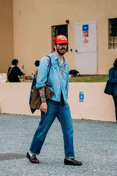 Summer Men's Style, Men’s Vintage Street Style, 70s Italian Fashion Men, Pitti Uomo 2024 Summer, Men Spring 2024, Mens Spring 2024 Fashion, Spring 2024 Menswear, Gen Z Male Fashion, Mens Heritage Style