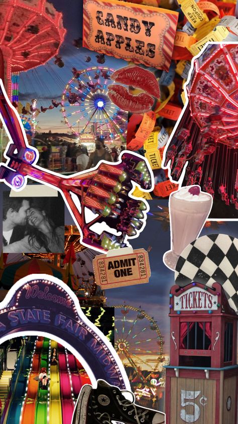 Vintage County Fair Aesthetic, State Fair Graphic Design, Carnival Mood Board, Carnival Food Stand Aesthetic, Vintage Carnival Aesthetic, Fair Aesthetic Wallpaper, Manifestation Scrapbook, Carnival Aesthetic Vintage, Moon Carnival