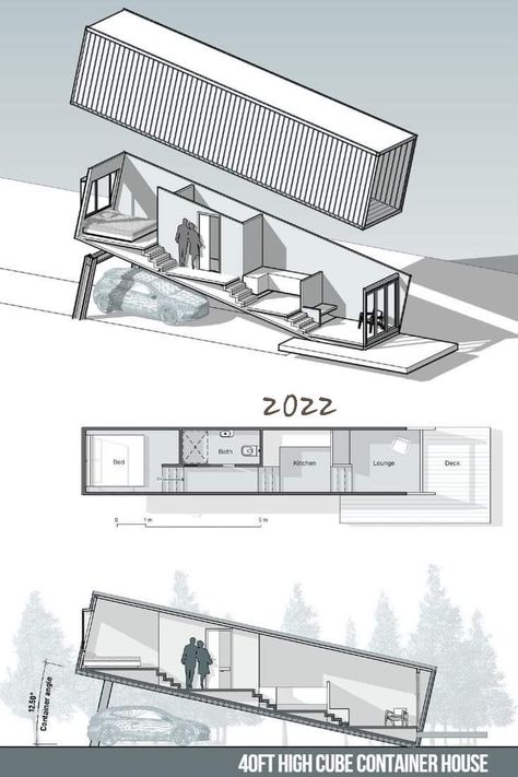 Shipping Container House Plans, Container Buildings, Building A Container Home, Container Architecture, Gardens Design, Container House Plans, Shipping Container House, Container Design, Architectural Drawing