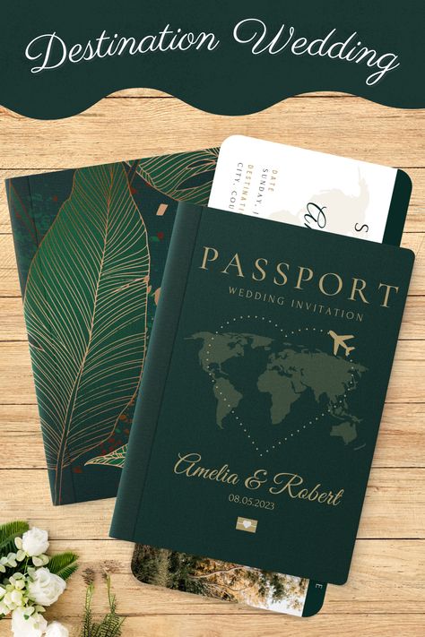 Passport Wedding Card, Passport Invitations Wedding, Creative Invitation Card, Aesthetic Passport, Cool Invitations, Unique Wedding Invitation Cards, Creative Wedding Invitation, Travel Theme Wedding Invitations, Travel Wedding Invitations