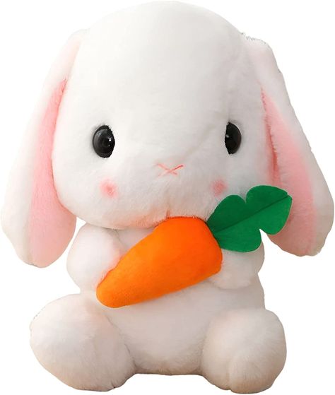 Sitting Lop Eared Rabbit, Easter White Rabbit Stuffed Bunny Animal with Carrot Soft Lovely Realistic Long-Eared Standing Pink Plush Toys (White-Carrot,8.6in/22cm) Lop Eared Rabbit, Bunny Stuffed Animal, Rabbit Plush Toy, Stuffed Bunny, Easter Bunny Plush, Rabbit Easter, Soft Stuffed Animals, Cute Easter Bunny, Rabbit Dolls