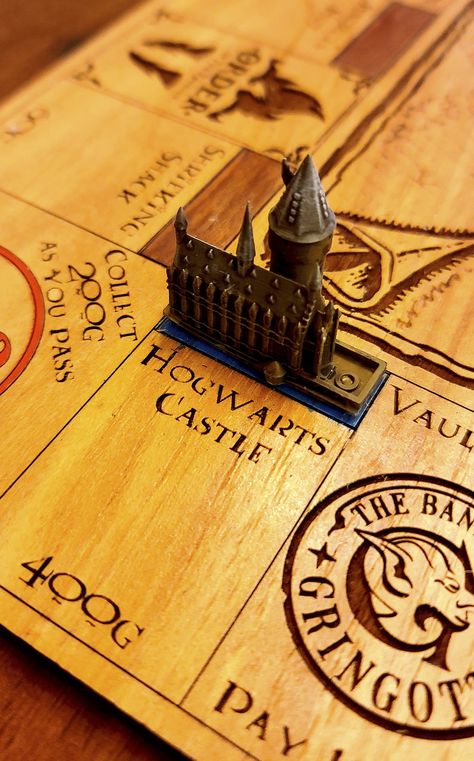 Harry Potter Monopoly-209 Custom Board Games Ideas, Laser Gifts Ideas, Harry Potter Laser Cut Ideas, Glowforge Gift Ideas, Laser Cut Games, Glowforge Gifts, Monopoly Diy, Wood Board Games, Engraving Crafts