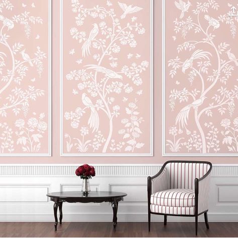 Chinoiserie Stencil, Chinoiserie Mural, Mural Stencil, Large Wall Stencil, Wallpaper Stencil, Stencil Painting On Walls, Diy Wand, Deco Rose, Chinoiserie Wall