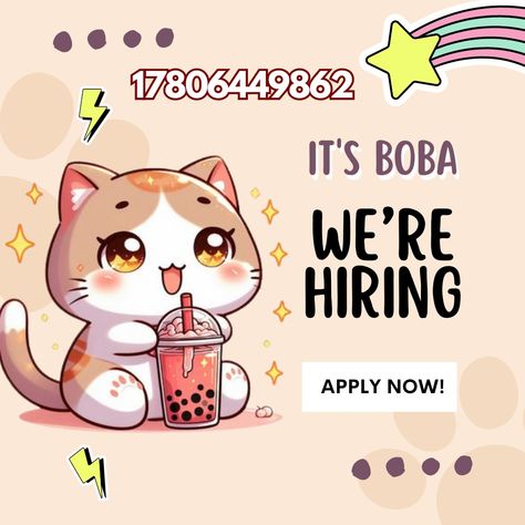 Requested by: tmitche7577
~~~~~~~~~~~~~~~
My newest version of Boba Cat logo I'll be uploading my New Boba Cat Menu and also poster size of Hiring <3 Cat Cafe Decals Bloxburg, Bloxburg Boba Shop Decals, Bloxburg Boba Shop, Sanrio Decals Bloxburg, Town Decals, Bloxburg Ids, Bloxburg Victorian House, Korean Town, Bloxburg Cafe