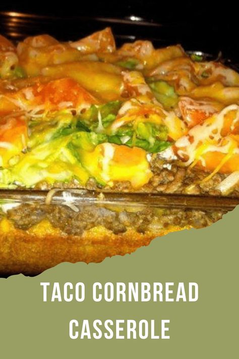 This taco cornbread casserole is layered with flavor. It combines fluffy, buttery cornbread with seasoned ground beef, veggies, sour cream, and a melty Mexican cheese blend on top. Delicious!When you hear tacos, you probably think of tortillas, but have you ever thought of pairing tacos with cornbread? If you haven't, just wait until you try Taco Corn, Taco Cornbread, Taco Cornbread Casserole, Mexican Cornbread Casserole Recipe, Cornbread Taco, Rouladen Recipe, Bread Casserole, Buttery Cornbread, Mexican Cornbread Casserole