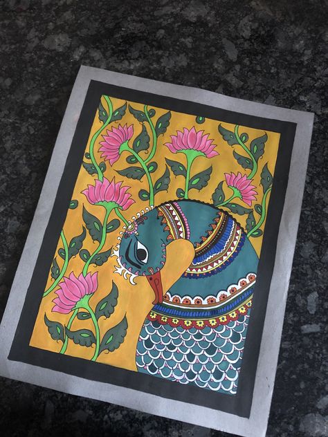 Lotus And Peacock Painting, Simple Kalamkari Painting, Kalamkari Painting Motifs, Kalamkari Art Paintings, Mahakali Pic, Kalamkari Painting Easy, Peacock Coasters, Madhubani Paintings Peacock, Kalamkari Art