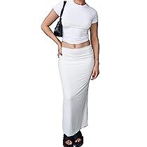 Bodycon Maxi Skirt, Long Skirt Suits, Short Sleeve Cropped Top, Ankle Length Pants, Solid Clothes, Skirt Suit, Long Sleeve Crop Top, Clothing Patterns, Long Skirt