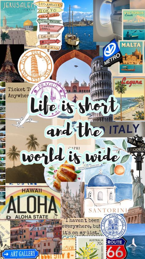 #travel #seetheworld #vacation #adventures Explore The World Wallpaper, Travel Collage Ideas, Travel Collage Aesthetic, Travelling Collage, Work And Travel Aesthetic, Travel Aesthetic Collage, Diy Travel Decor, Travel Aesthetic Adventure, Travel Manifestation