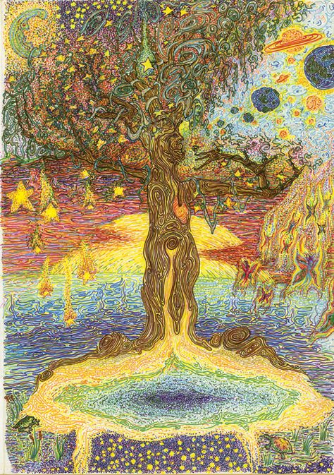 Tree of Life by Kristin Foley Tree Of Life Art Drawing, Whimsical Tree Drawing, Tree Of Life Mural Paintings, Tree Of Life Yoga Art, Abstract Tree Of Life Painting, Tree Of Life Gustav Klimt, Tree Of Life Phad Painting, Tree Of Life Art, Fairy Tree