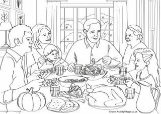 Thanksgiving Colouring Pages Family Eating Together Drawing, Family Dinner Drawing, Vintage Coloring Pages, Subject Drawing, People Activity, Thanksgiving Family Dinner, Grave Art, Colouring Book Pages, Thanksgiving Coloring Sheets