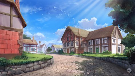 MBSFFL: Village by ExitMothership on DeviantArt City Life Aesthetic, Anime House, Country Backgrounds, Fantasy Village, Look Wallpaper, Episode Interactive Backgrounds, Anime Places, Fantasy Town, Episode Backgrounds