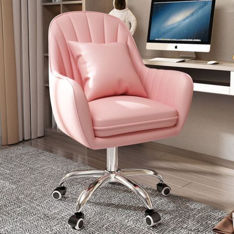 Color: Pink Chairs For Bedroom Desk, Comfy Desk Chairs, Desk Chair Aesthetic, Desk Chairs For Bedroom, Comfy Desk Chair, Pink Desk Chair, Ruangan Studio, Pink Office Chair, Desk Chair Comfy