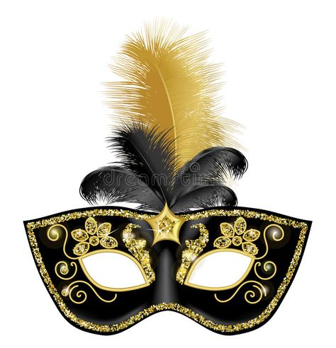 Party Mask Design, Black And Gold Mask, Feathers Illustration, Creative Face Mask, Mask With Feathers, Cool Face Masks Design, Ball Masks, Mask Illustration, Face Mask Design Ideas