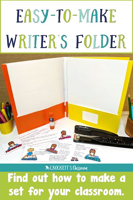 Find out how you can keep your writers organized with these easy-to-make folders. All you need is two pocket folders and a long-arm stapler. The four pockets are great for holding all the papers student writers need as they work through the writing process; prewriting, drafting, revising/editing, and publishing. Your students will be so organized they'll be able to complete their writing projects on time! Writing Office Folders, Writers Workshop Folders, Student Writing Folders, Writing Block, Writing Organization, Writing Folders, Writing Portfolio, 2nd Grade Writing, Writing Projects