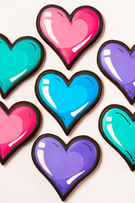 Chocolate Cut Out Cookie Recipe, Valentines Cookies Decorated Ideas, Heart Cookies Decorated, Heart Shaped Sugar Cookies, Art Cookies, Royal Icing Decorated Cookies, Valentine Cookies Decorated, Valentines Day Sugar Cookies, Cartoon Cookie