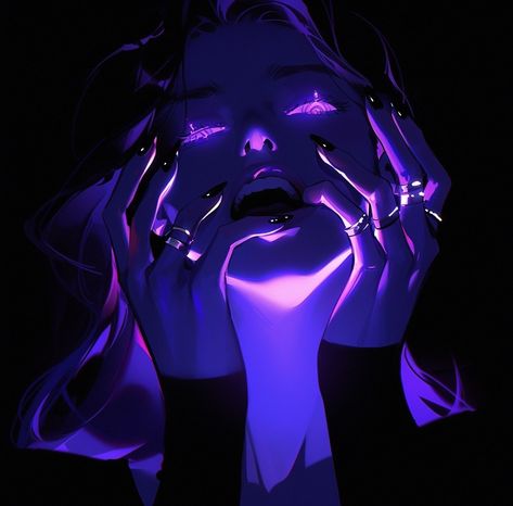 Cyberpunk Witch Character Design, Purple Female Pfp, Neon Blue And Purple Aesthetic, Cyberpunk Purple Aesthetic, Neon Purple Pfp, Dark Purple Pfp Aesthetic, Discord Profile Pics Dark, Matching Purple Pfp, Neon Dark Aesthetic