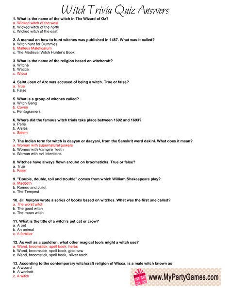 Free Printable Witch Trivia Quiz for Halloween Halloween Trivia, Hocus Pocus Trivia Questions, Halloween Trivia Questions And Answers, Halloween Quiz For Adults, Halloween Movie Trivia Questions And Answers, What Kind Of Witch Am I Quiz, Halloween Trivia Questions, Holiday Gift Exchange Games, Best Halloween Candy