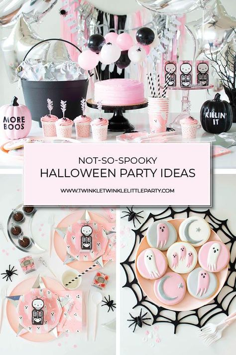 A Not-So-Spooky Pink Halloween Party Trendy Cups, Pink Halloween Party, Beverage Table, Halloween First Birthday, Halloween Themed Birthday Party, Halloween 1st Birthdays, Halloween Donuts, Halloween Baby Shower Theme, Halloween Tablescape