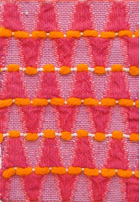 Fabric Weave, Geometric Rugs, Dobby Weave, Textile Texture, Fibres Textiles, Weaving Textiles, Weaving Projects, Yarn Sizes, Orange And Pink