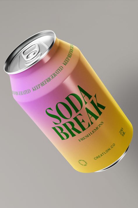 Free and beautifully designed soda can mockup. It’s a 12 oz beverage can. Easy to use and edit and built with Smart Objects. Changeable background color. Dimension of 3000×2333 (PSD). Download it free. Soda Can Graphic Design, Can Beverage Design, Soda Can Mockup, Beverage Can Design, Soda Packaging Design, Soda Can Design, Goli Soda, Soda Packaging, Soda Design