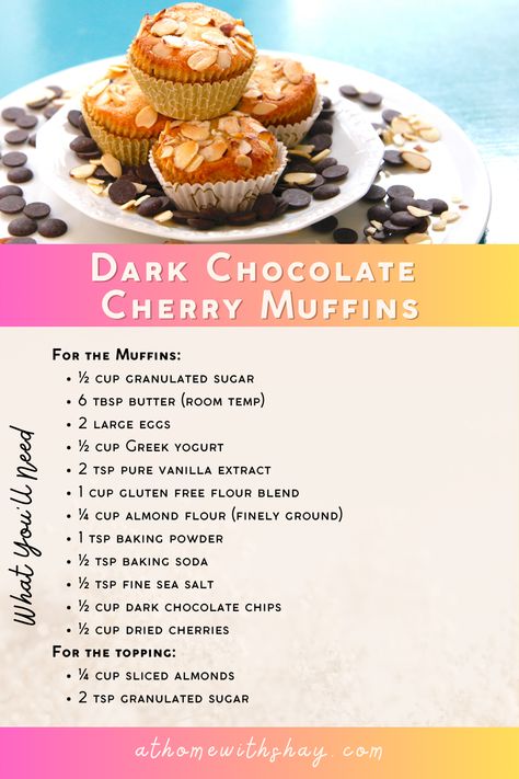 These #glutenfree Dark Chocolate Cherry Muffins are healthier than a cupcake, but have all the makings of your next favorite dessert OR breakfast! Aren't options the best?! 🍒 🍫 See how to make them for yourself here: Chocolate Cherry Muffins, Cherry Muffins, Cherry Topping, Gluten Free Flour Blend, Baking Muffins, Gluten Free Muffins, Favorite Dessert, Chocolate Topping, Gluten Free Recipes Easy