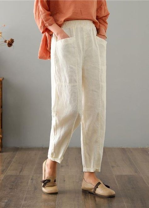 Cotton Linen Pants Women, Black Trousers Casual, Summer Linen Pants, Cotton Linen Pants, Pants Summer, Linen Pants Women, Summer Fabrics, Pants Design, Cotton Pants