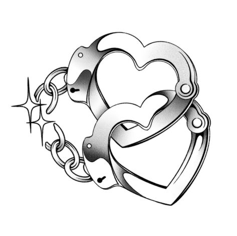 Handcuffs Tattoo Design, Ace Spades Tattoo, Heart Handcuff Tattoo, Relationship Drawings Easy, Handcuffed Aesthetic, Handcuff Tattoo, Beans Tattoo, Handcuffs Drawing, Prison Drawings