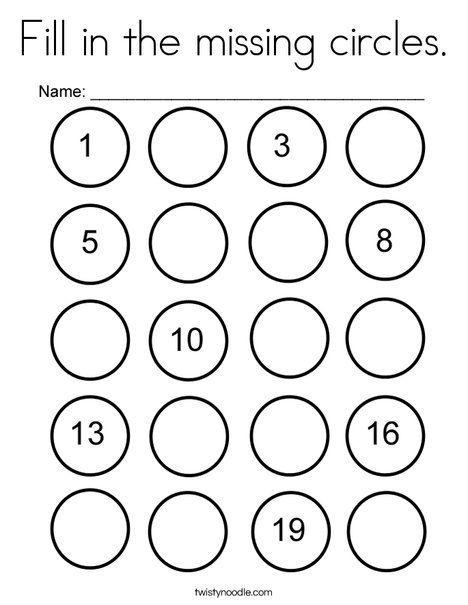 Fill in the missing circles Coloring Page - Twisty Noodle Fill In, Fill In The Missing Numbers, Kindergarten Math Worksheets Free, Counting To 20, Twisty Noodle, Preschool Math Worksheets, Kids Worksheets Preschool, Free Preschool Worksheets, Numbers Kindergarten