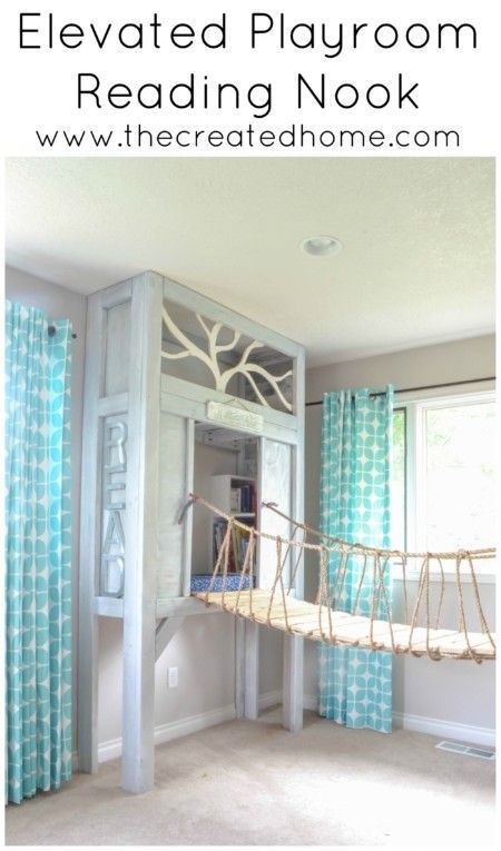 How to build an elevated reading nook for your kids to go along with the cabin playhouse. Or not. Either way your kids will love this space! Moana Bedroom, Grandkids Room, Basement Playroom, Teen Girl Bedroom, Reading Nooks, Girl Bedroom Designs, Versace Home, Teen Room Decor