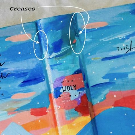 Painting A Bible Cover Diy, Painted Bible Cover Beach, How To Paint Bible Cover, Preppy Bible Covers, Paint Bible Cover Diy, Painting A Bible Cover, Painting On A Book Cover, Painted Bible For Wedding, Paint Your Bible Cover