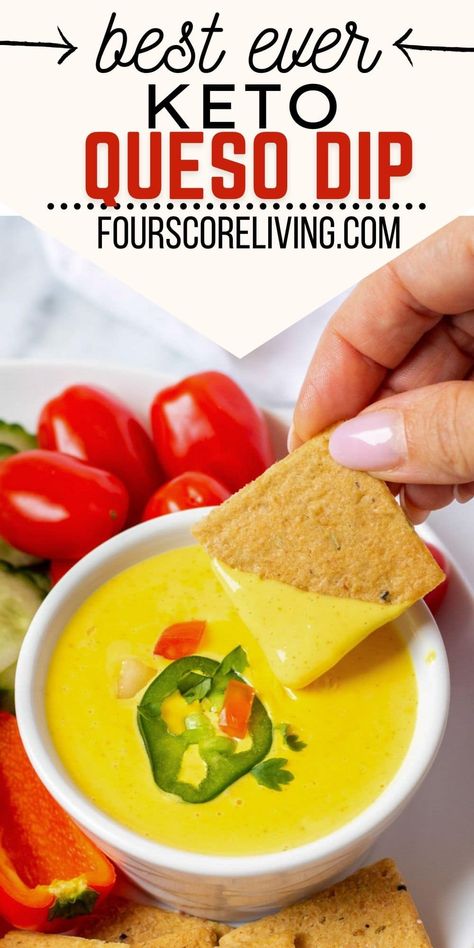 A homemade hot keto queso dip that's ready in 5 minutes! There's only a handful of ingredients in this keto queso dip recipe and you can adjust the spice to your taste buds. This keto dip is perfect for making keto nachos or serving up at a party. Keto Queso Dip, Keto Appetizer Recipes, Keto Queso, Keto Dip, Keto Nachos, Queso Dip Recipe, Keto Deviled Eggs, Queso Dip Recipes, Keto Sauces