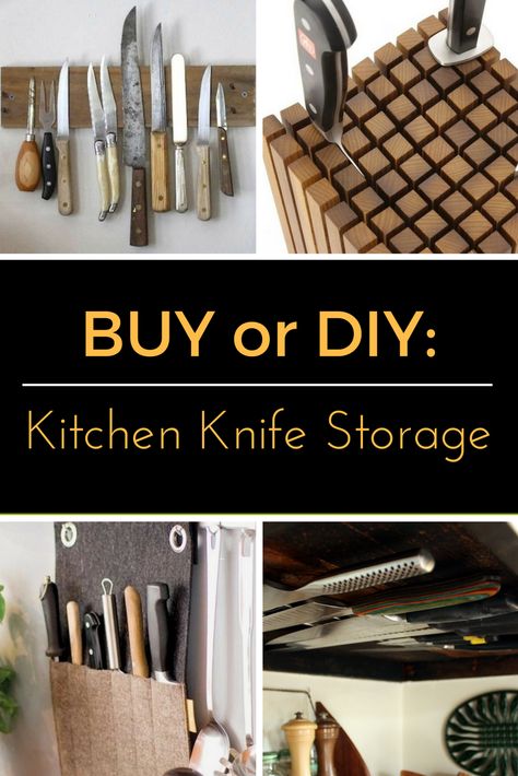 Kitchen knives need to be conveniently located, while being stowed securely. Keep your kitchen knives well maintained and at the ready with one of these knife storage ideas that you can either buy or DIY. Diy Knife Storage, Pocket Knife Storage, Kitchen Knife Storage Ideas, Knife Storage Ideas, Pocket Knives Everyday Carry, Kitchen Knife Storage, Storage Ideas Diy, Diy Knife, Kitchen Necessities