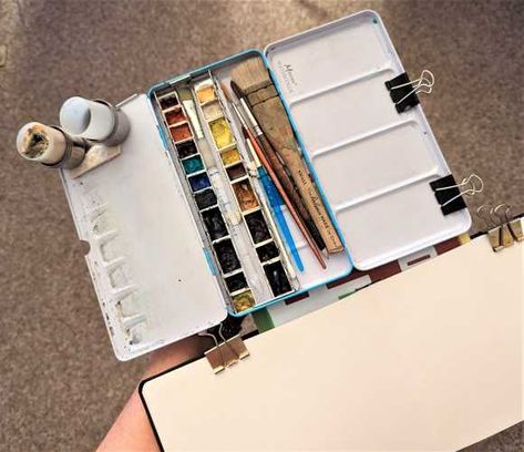 My Ultimate Toolkit for Plein Air Watercolor Enjoyment | Aloft with Inspiration Watercolour Plein Air, Plein Air Watercolor Set Up, Outdoor Painting, Travel Watercolor, Pochade Box, Plein Air Watercolor, Watercolor Travel, Travel Art Kit, Paint Palettes