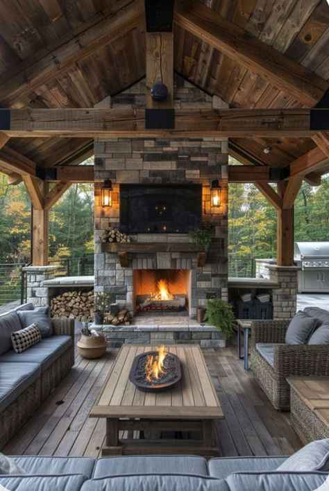 Outdoor Living Room Ideas, Fireplace Patio, Outdoor Covered Patio, Modern Outdoor Living, Outdoor Fireplace Designs, Outdoor Fireplace Patio, Outdoor Pavilion, Outdoor Patio Designs, Backyard Fireplace