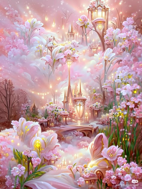 Fairy Land, Enchanted Forest, Art Digital, Enchanted, Pink Flowers, Castle, Digital Download, Forest, Books