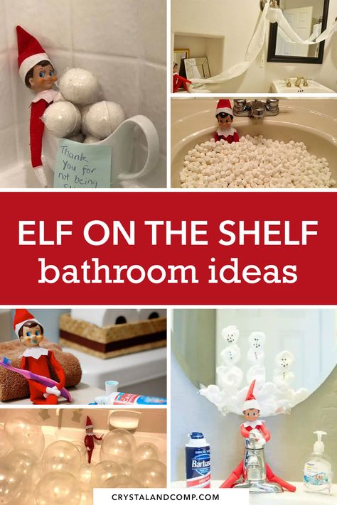 elf on the shelf bathroom ideas Toilet Paper Snowflakes, Shelf Bathroom Ideas, Elf On The Shelf Bathroom, Wlf On The Shelf, Toilet Paper Snowman, Candy Cane Fishing, Mirror Toilet, Elf Brushes, Paper Snowman