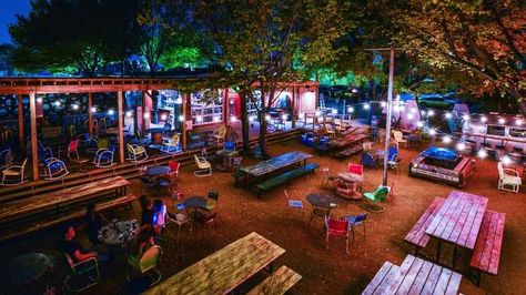 The coolest backyard in the country is filled with food trucks - Posted on Roadtrippers.com! Backyard Restaurant, Dallas Food, Visit Dallas, Outdoor Restaurant Design, Sport Food, Food Park, Texas Roadtrip, Road Trip Places, International Flights