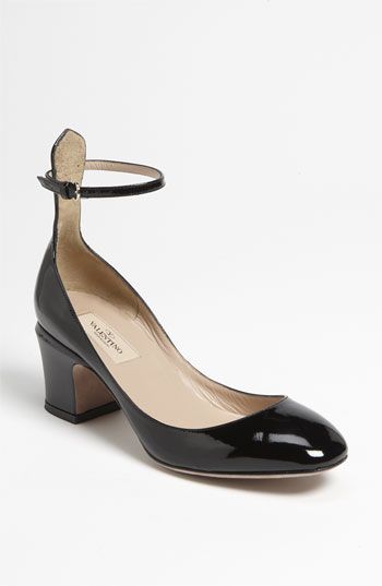 Valentino 'Tan-go' Pump available at #Nordstrom Valentino Tango, Valentino Pumps, Valentino Heels, Shoes Inspiration, Mid Heel Shoes, Valentino Black, Designer Pumps, Foxtrot, Ankle Strap Pumps