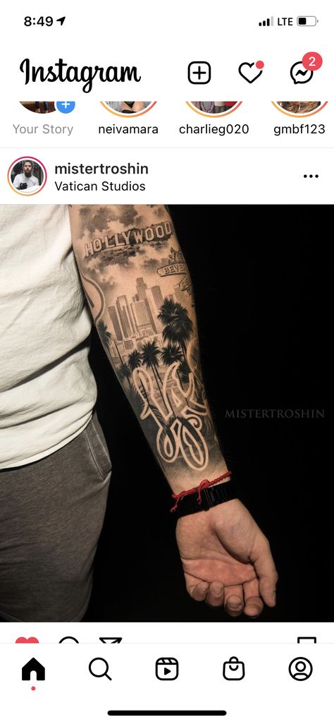 Hollywood Tattoo Design, Inglewood Tattoo, Hollywood Tattoo Ideas, Old Hollywood Tattoo, Chicano Tattoos Men, Tattoo Sleeve Men Arm, Hollywood Tattoo, Inner Bicep Tattoo, Tattoo New