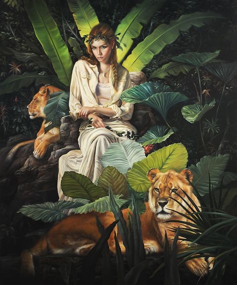 David Michael Bowers - 51 artworks - Art Renewal Center Chambersburg Pennsylvania, Queen Of The Jungle, Jungle Queen, American Illustration, David Michael, A Staff, Painting Workshop, Realistic Paintings, National Portrait Gallery