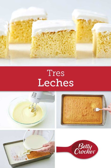 Betty Crocker Tres Leches Cake, Tres Leches Cake Eggless, Betty Crocker Cake Mix Recipes, Easy Tres Leches Cake, Vanilla Cake Mix Recipes, Easy Tres Leches, Cake Pastries, Betty Crocker Cake Mix, Mexican Cookies