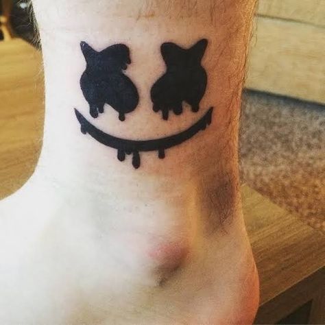 Marshmello Tattoo, Edm Tattoo, Cooking Tattoo, Marshmallow Face, Dj Tattoo, Marshmello Dj, Watercolor Tattoo Flower, Music Tattoo Designs, Cat Tattoo Designs