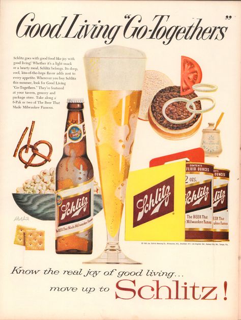 Beer Advertisement, Beer Ads, Schlitz Beer, Beer Advertising, Beer Prints, Beer Ad, Beer Poster, Light Snacks, Food Ads