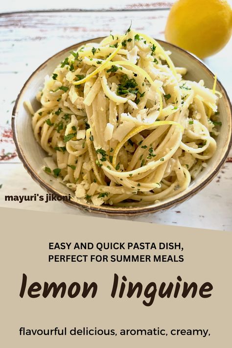 Lemon Linguine or classic Italian linguine al limone is one of the easiest, most flavourful pasta dish that comes together in 10 minutes. All you need is some pasta, lemon, good quality parmesan cheese, salt, garlic and a bit of pepper. #pasta #vegetarianpasta #easyrecipe #quickmeal #lemonpasta Pasta Dishes For Dinner, Lemon Linguine, Party Pasta, Pasta With Lemon Sauce, Good Pasta Recipes, Popular Pasta Recipes, Pasta Lemon, Recipes With Pasta, Vegetarian Pasta Dishes